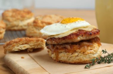 Brown Butter Biscuit With Sweet Onion Marmalade, Sage Sausage And Farm-Fresh Egg