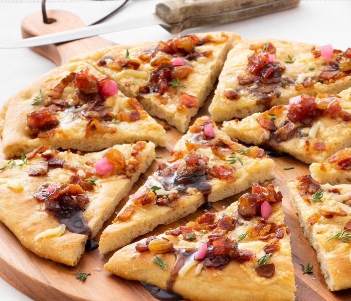 Onion Agrodolce Flatbread With Bacon And Gruyere