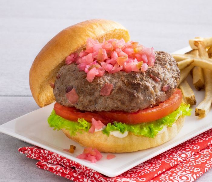 Tangy Lamburger with Pickled Onion Relish